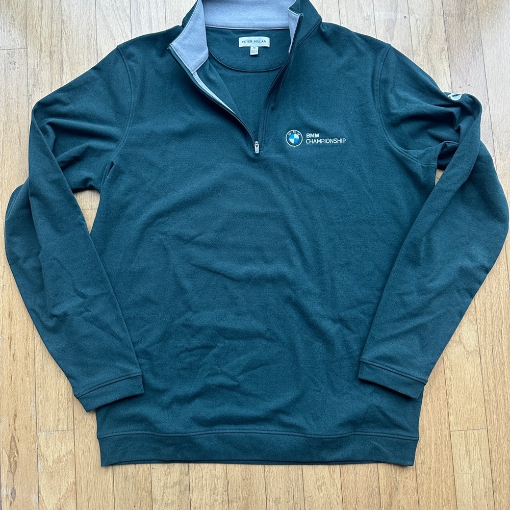 Peter Millar Green and Gray Quarter-Zip Pullover bmw championship